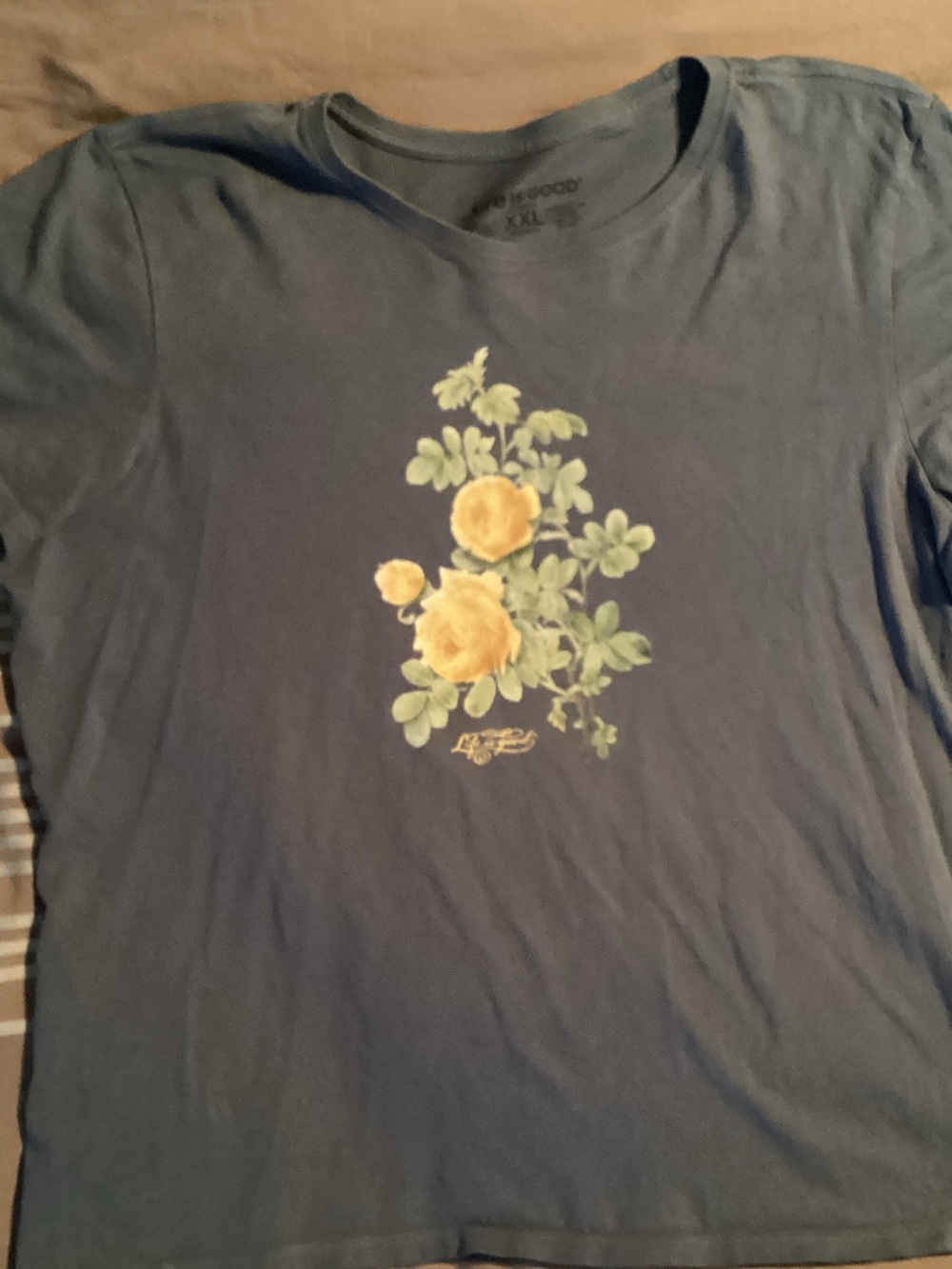Women’s Floral Graphic Crewneck Shirt - Smoky Blue with Yellow Roses